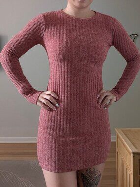 Maroon/Burgundy Forever 21 Sweater Bodycon Mini Dress (S)